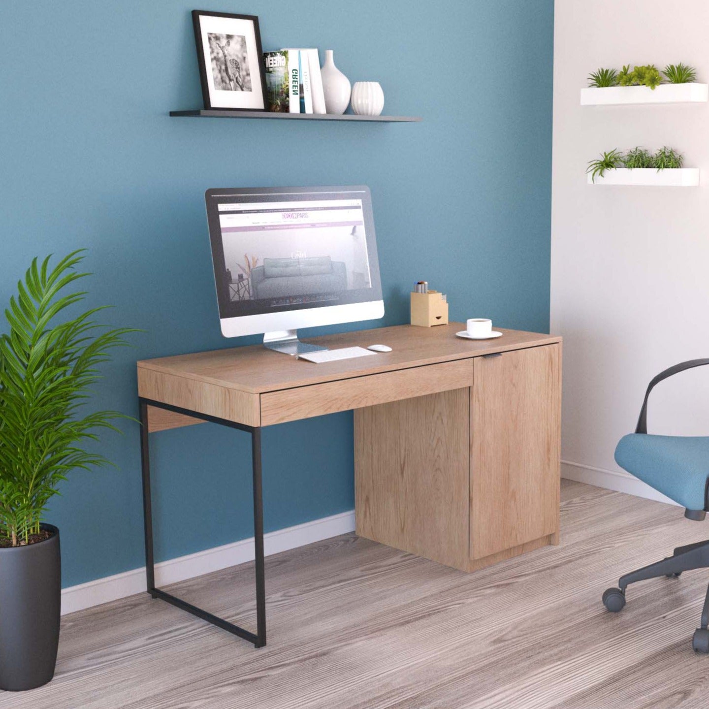 Bureau avec rangement en bois et métal BLAISE