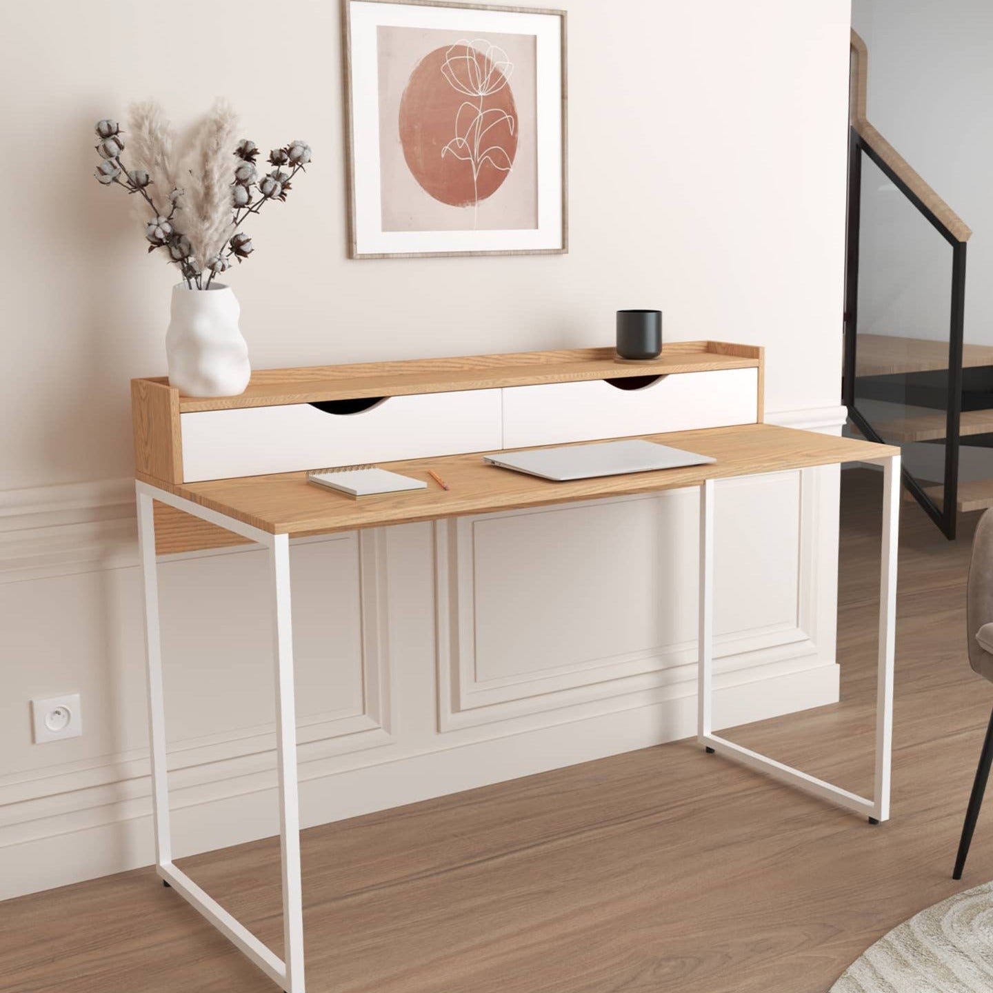 Bureau scandinave avec rangements en bois et métal NORBERT