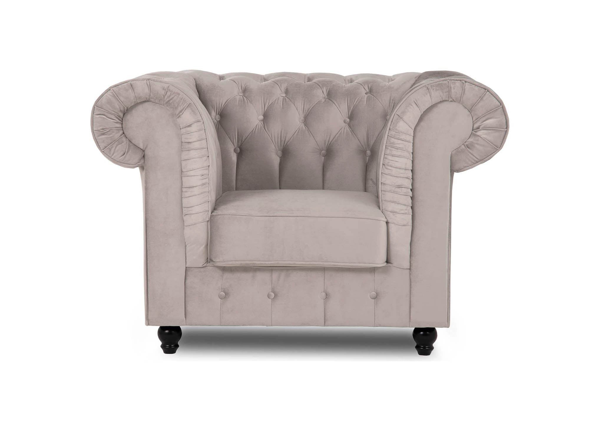 Fauteuil chesterfield en velours beige - WILSTON