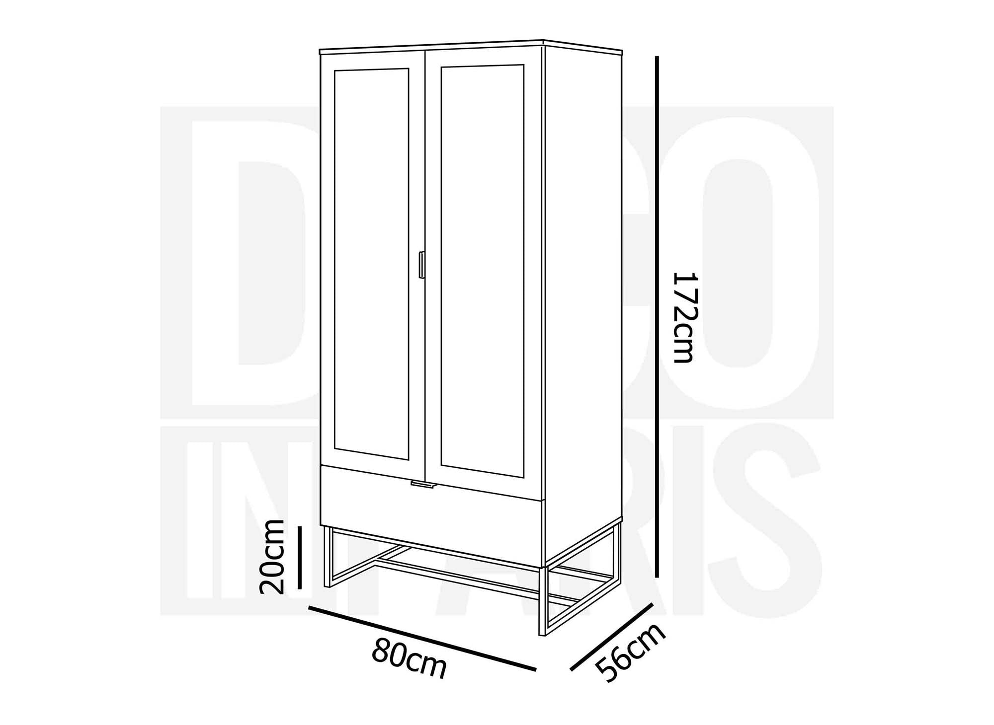 Armoire penderie 2 portes 1 tiroir en bois métal et cannage TULLIO