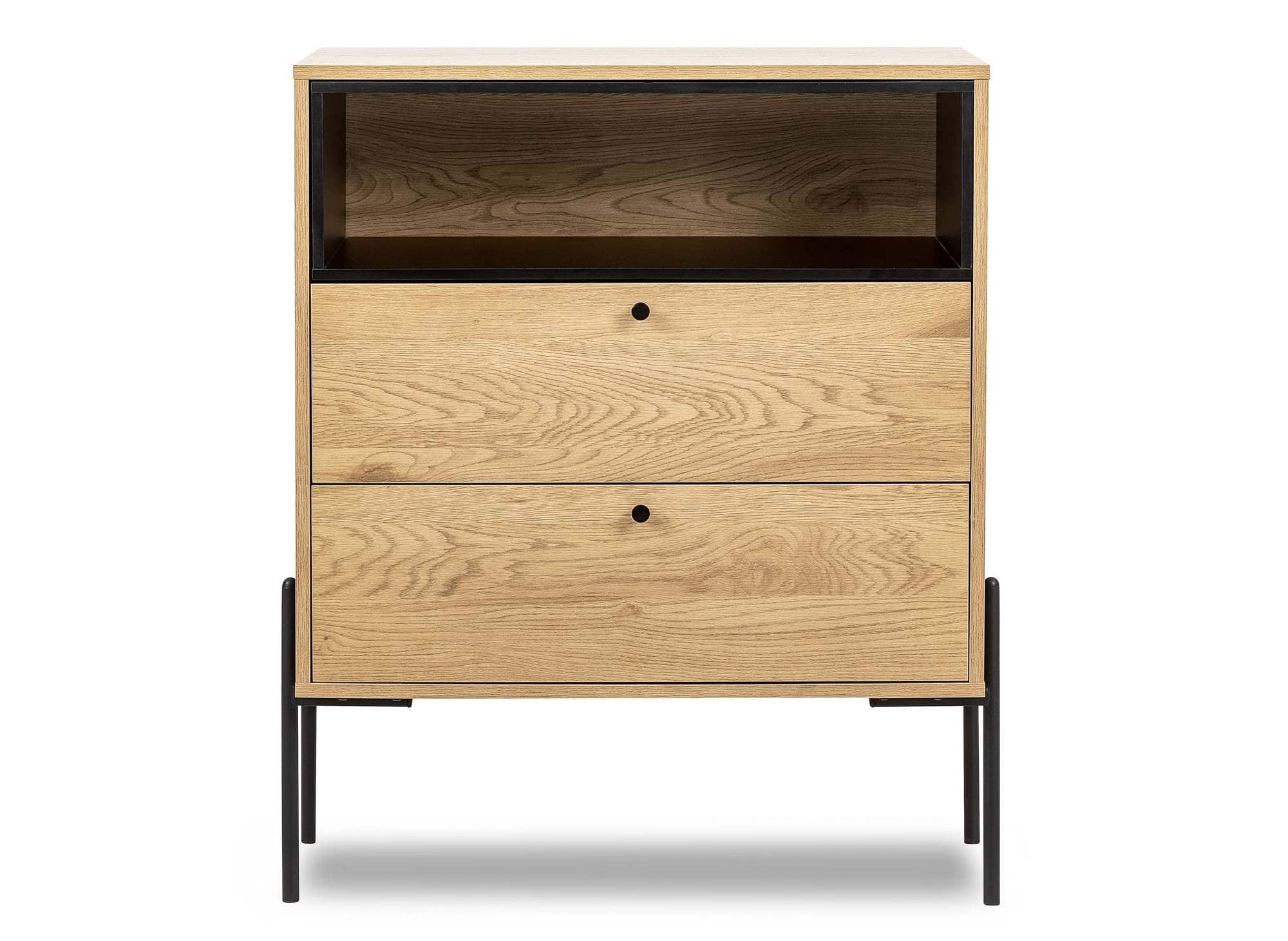 Commode 2 tiroirs en bois clair et métal noir SOHANE