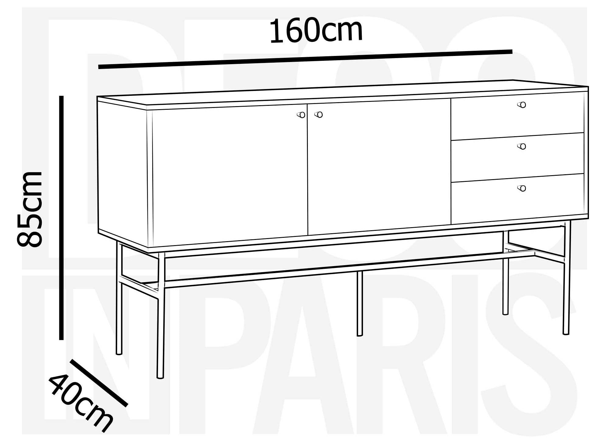 Buffet enfilade 3 tiroirs  2 portes en bois et métal noir DARYL