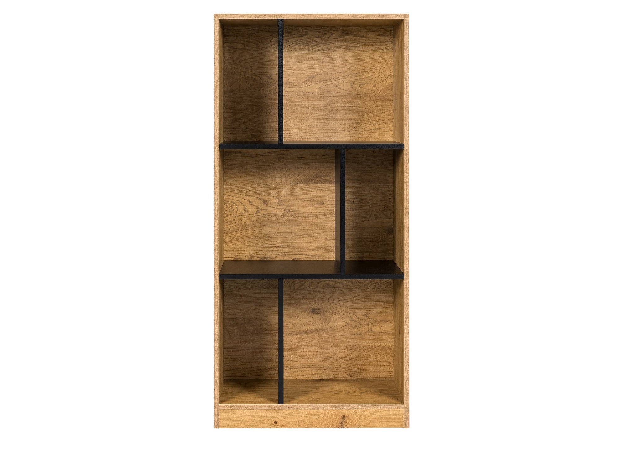 Bibliothèque design en bois noir et chêne 6 niches OFELIA
