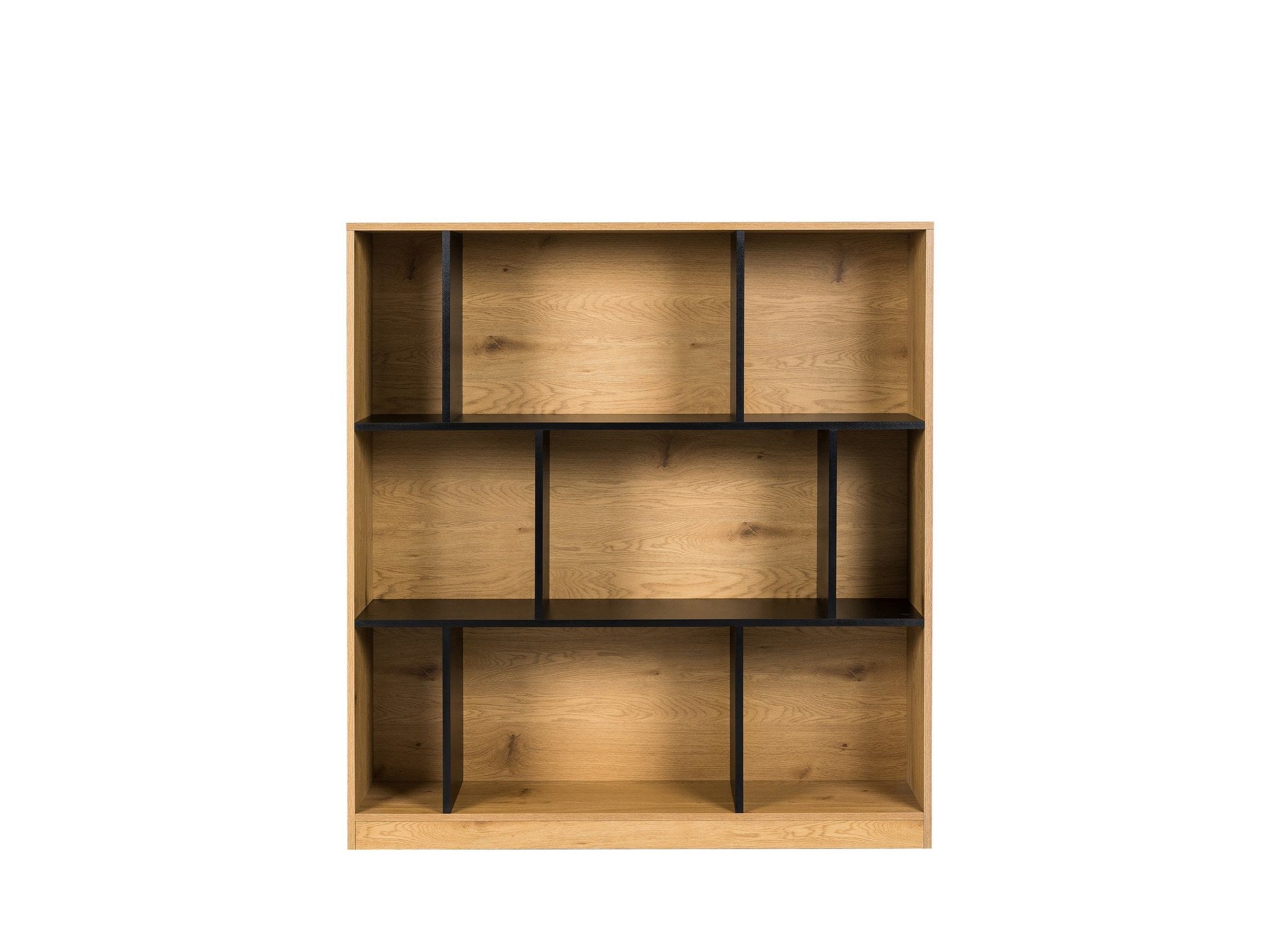 Bibliothèque design en bois noir et chêne 9 niches OFELIA