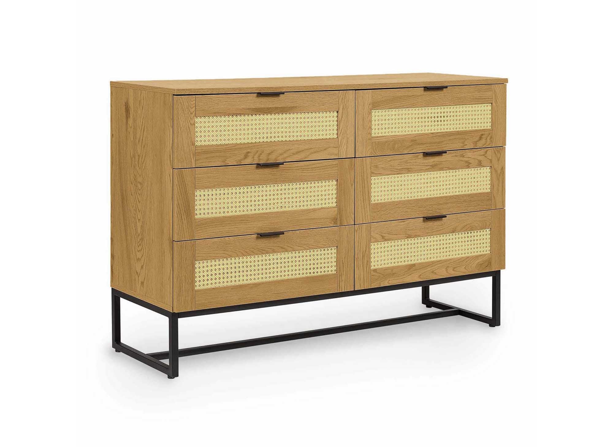 Commode scandinave 6 tiroirs en bois métal et cannage TULLIO