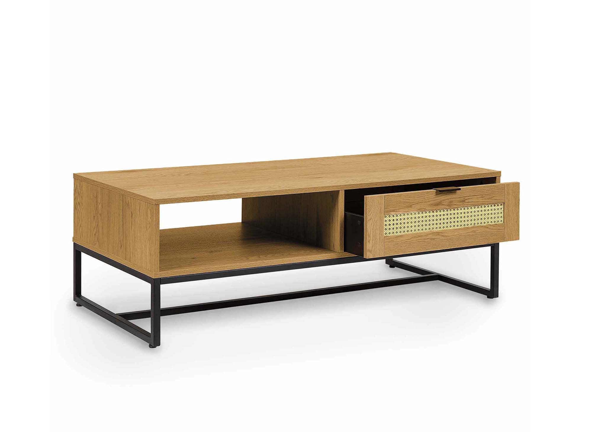 Table basse scandinave avec rangements en bois métal et cannage TULLIO