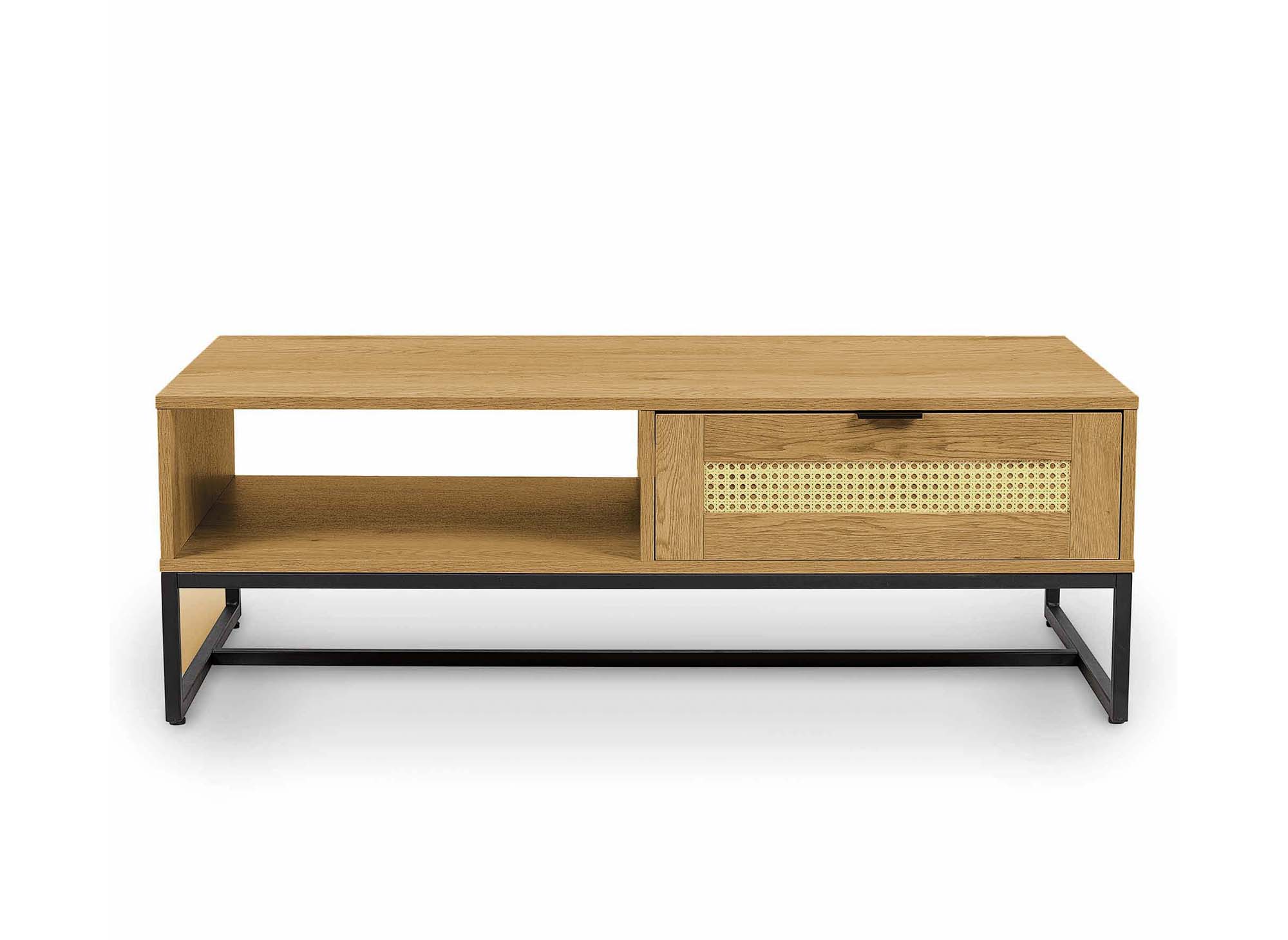 Table basse scandinave avec rangements en bois métal et cannage TULLIO