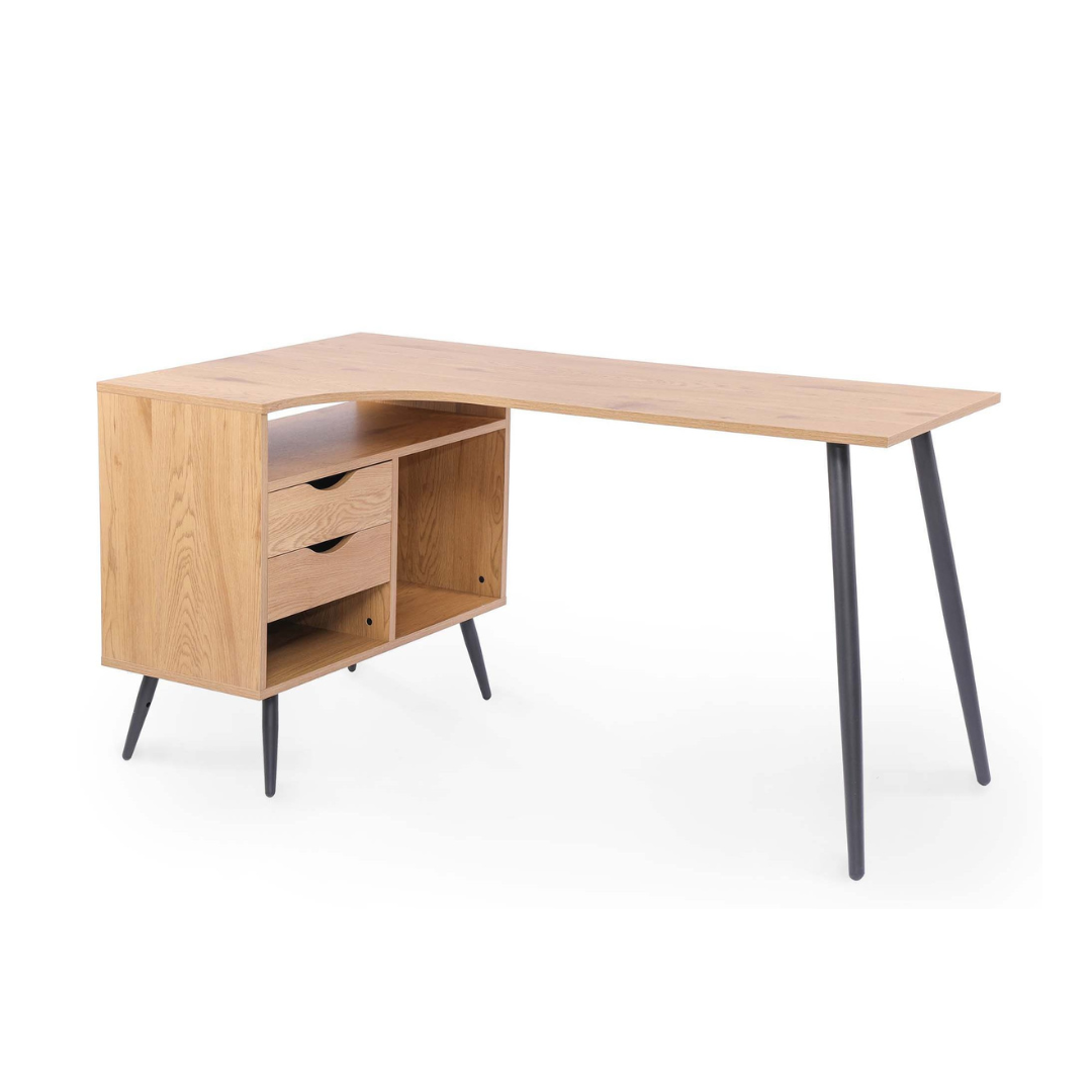 Bureau d'angle avec caisson en bois LEOMIR