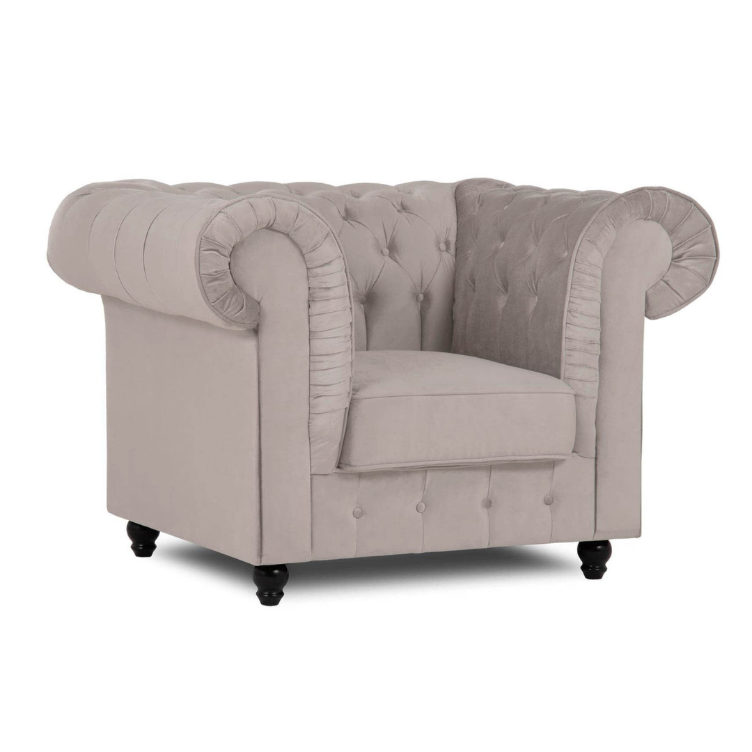 Fauteuil chesterfield en velours beige - WILSTON