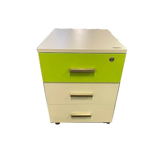 Caisson de bureau blanc et vert à roulettes