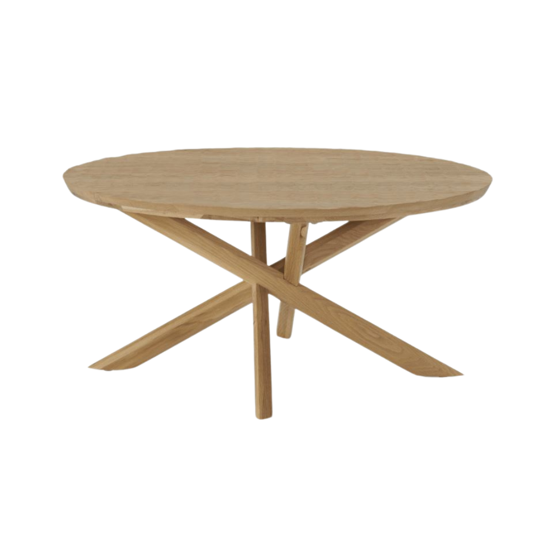Abbon table basse en chêne - Diamètre 90 cm - Pieds central croisé - Couleur bois naturel