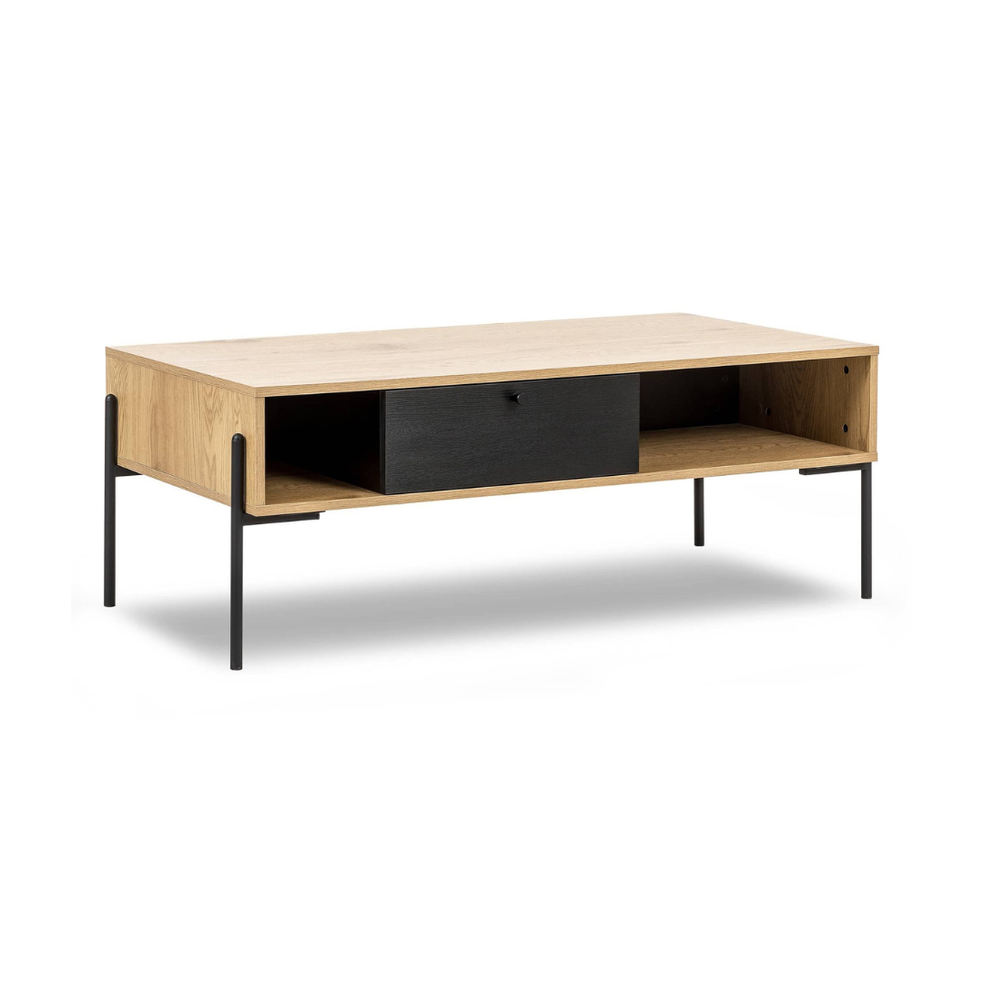 Table basse avec rangement en bois clair et métal noir SOHANE