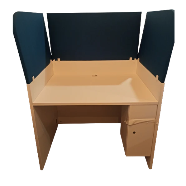 Bureau bois blanc avec casier et cloisons