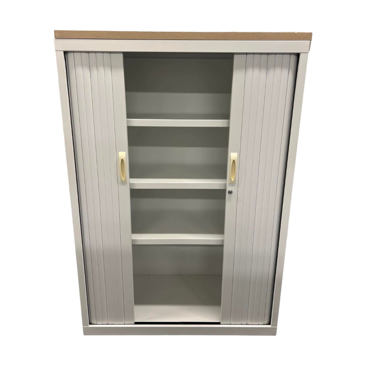 Armoire 3/4 métallique blanche, avec plateau bois