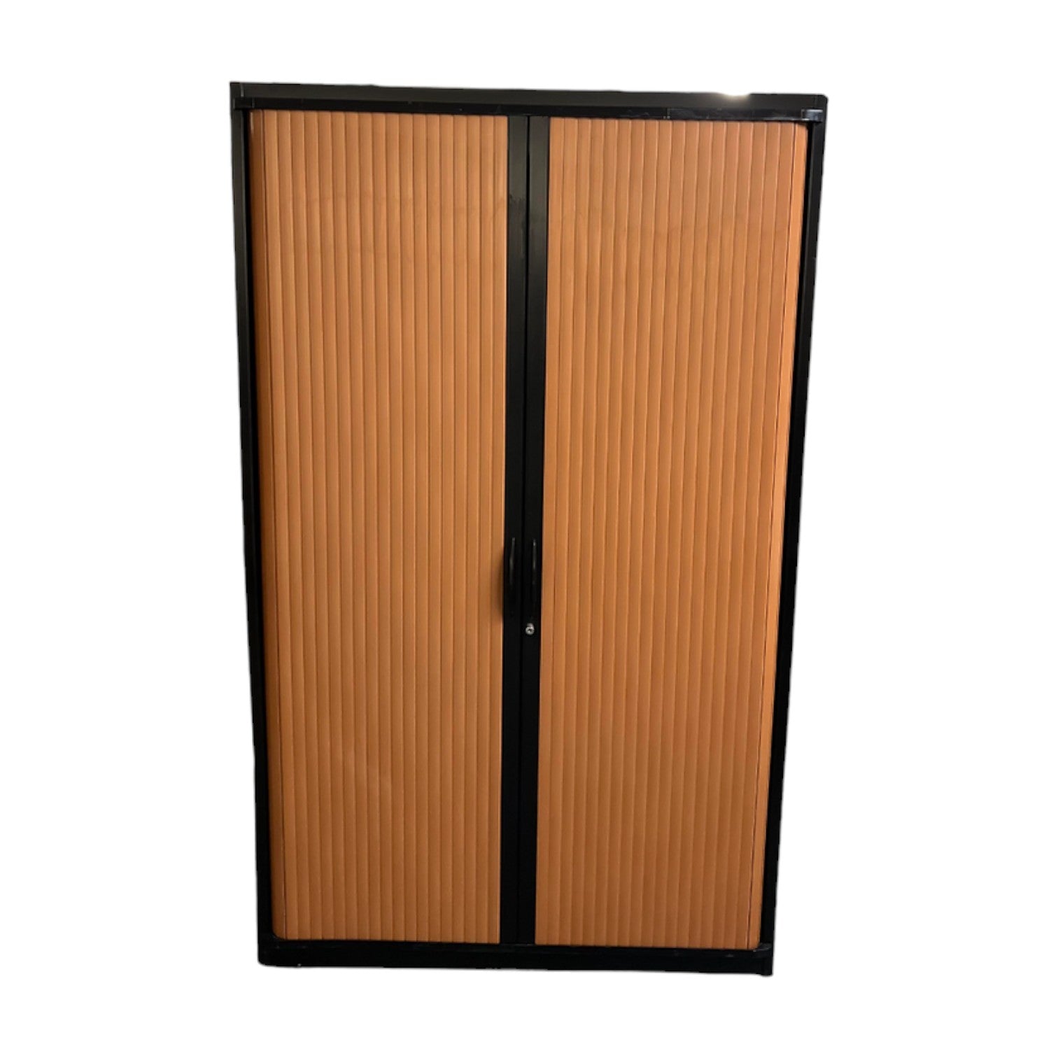 Armoire haute métallique porte coulissantes noir et bois