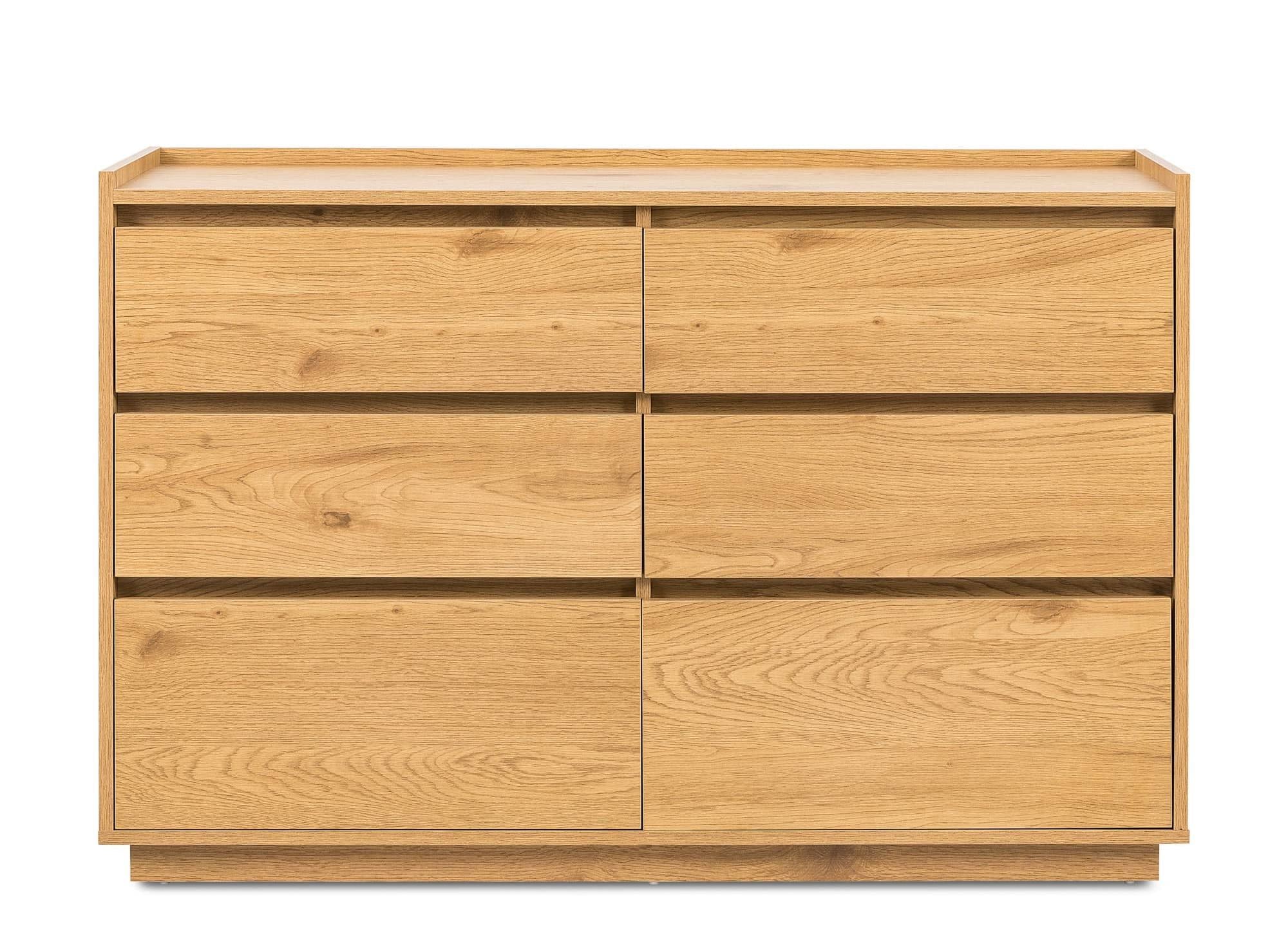 Commode basse 6 tiroirs en bois couleur chêne SACHA