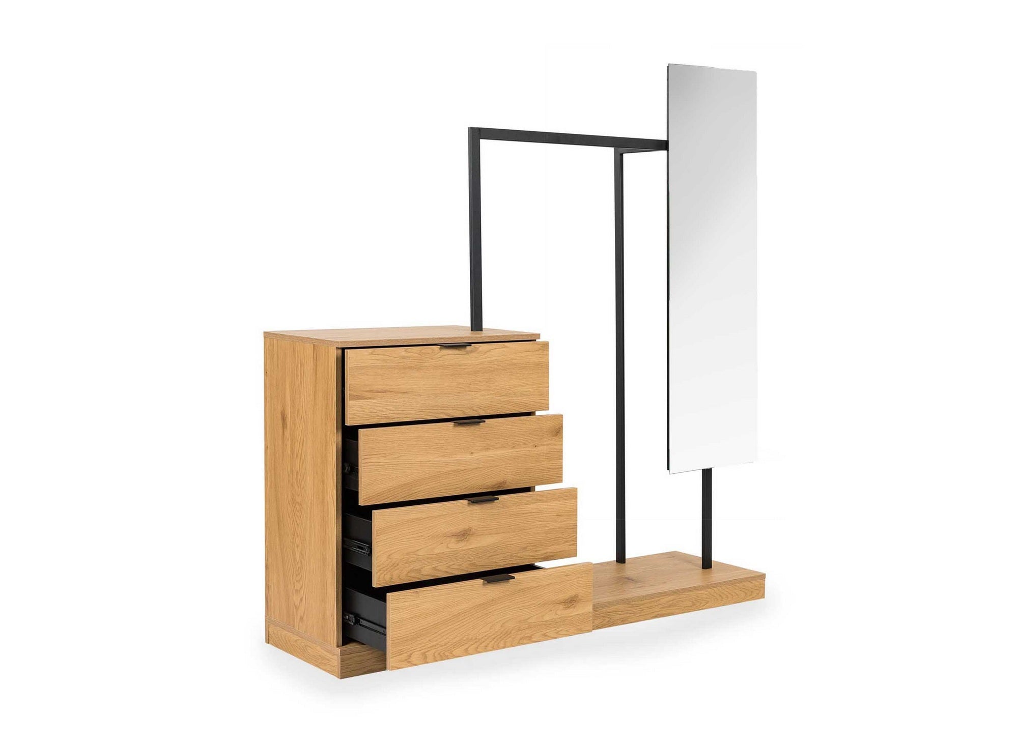 Meuble d'entrée avec armoire miroir et 4 tiroirs en bois et métal GLENN
