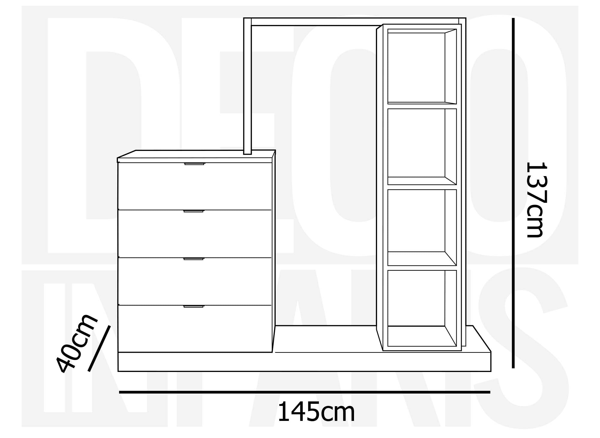 Meuble d'entrée portant 4 tiroirs 3 étagères en bois et métal GLENN