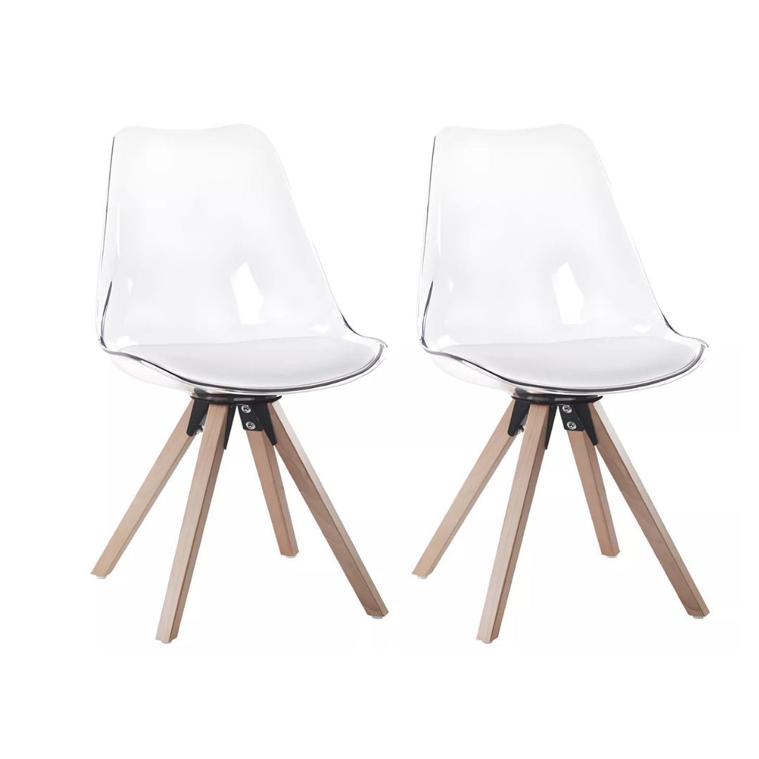 Lot de 2 chaises - Polycarbonate et Hêtre - Blanc & transparent