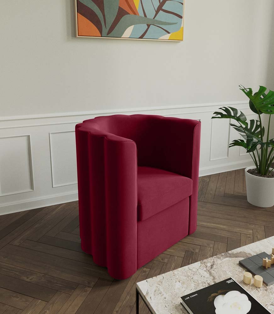 Fauteuil vintage en velours bordeaux Frida Potiron Paris