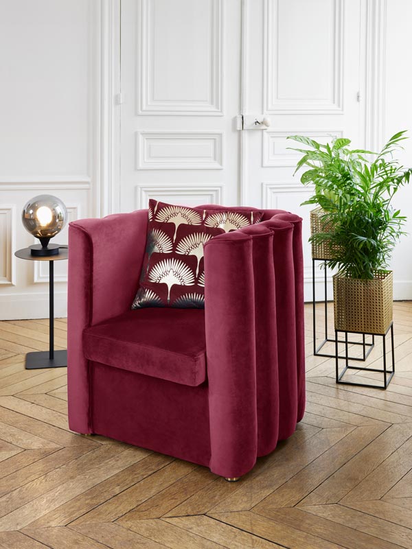 Fauteuil vintage en velours bordeaux Frida Potiron Paris